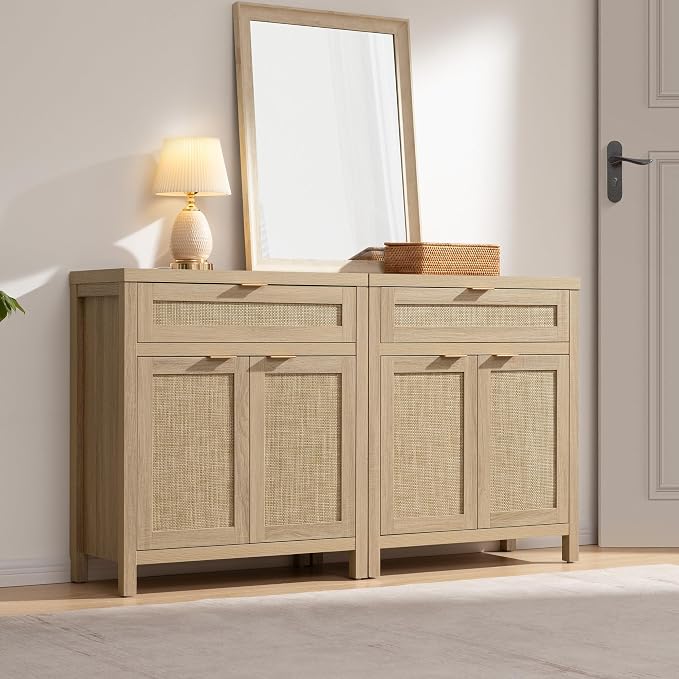 SICOTAS Sideboard Buffet Storage Cabinet, Rattan Accent Cabinet - Image 9