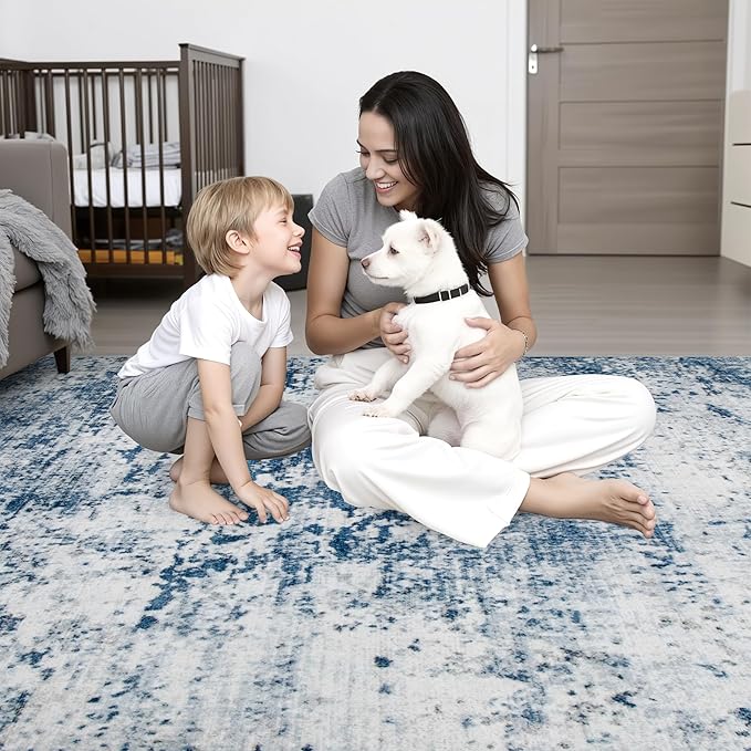 8x8 Area Rug Living Room Rug: Washable Modern Abstract Soft Thin Rug Indoor - Image 8