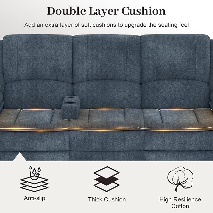 Yolsali 3-Seater Recliner Sofa, Manual Reclining Couch - Image 5