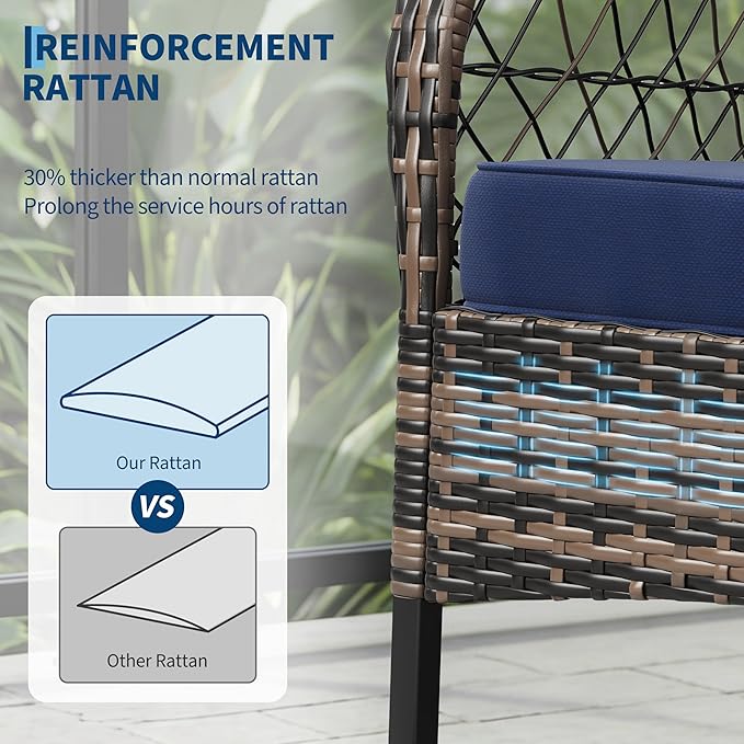 GarveeHome 3-Piece Outdoor Rocking Chair Set, Wicker Rattan Patio Furniture - Image 4