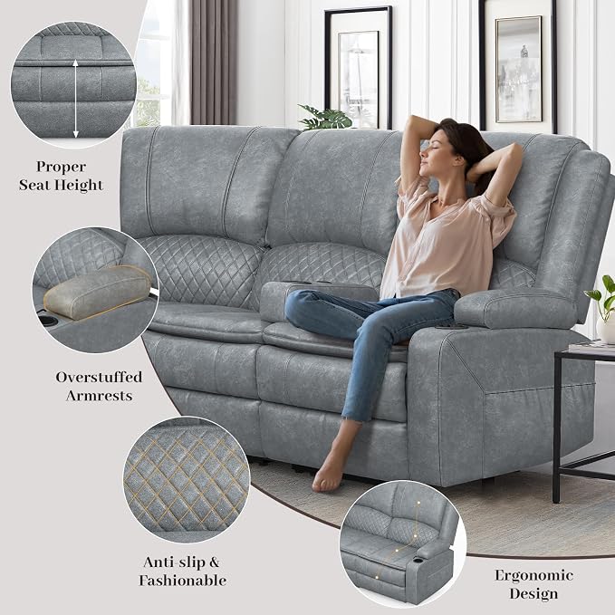 Yolsali Manual Reclining Sectional Sofa Set, 4 Seats Soft Leather Recliner - Image 5