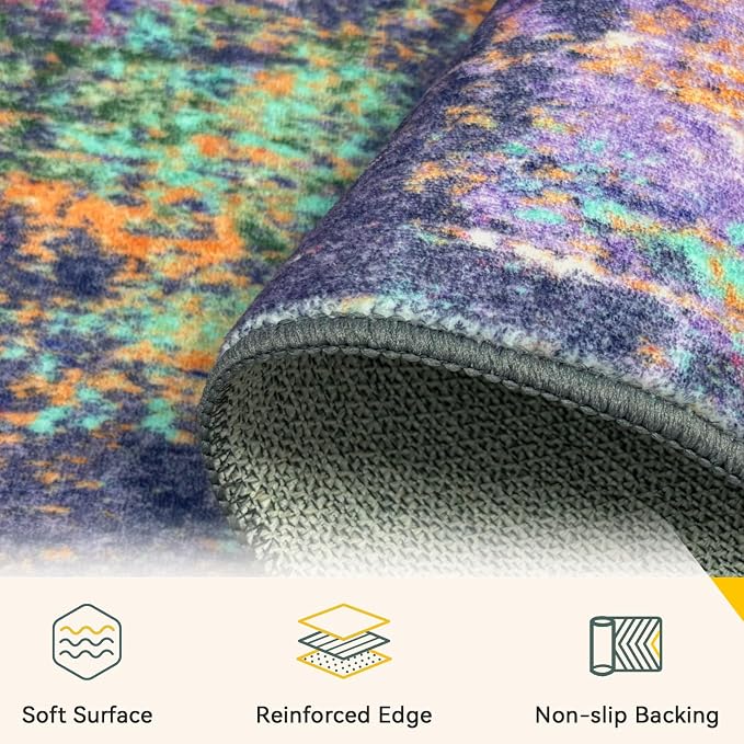 RELEANY Washable Area Rugs 8ft Non-Slip Modern Abstract Soft - Image 3