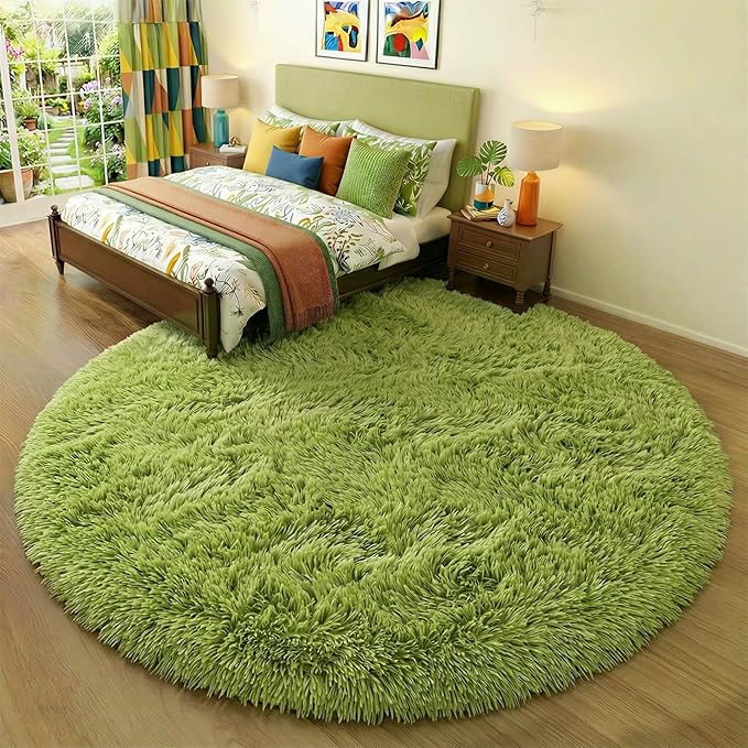 Amdrebio Grass Green Round Area Rug 7Ft by Amdrebio