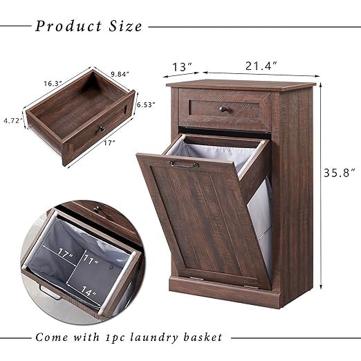 IFGET Tilt Out Trash Can Cabinet, 10 Gallon Farmhouse Laundry Hamper Cabinet - Image 2