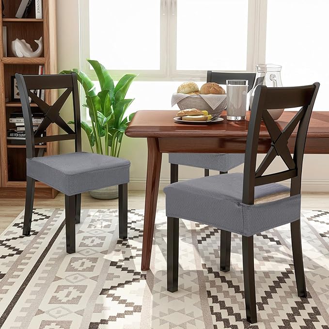 Smiry Waterproof Seat Covers for Dining Room Chairs Set of 6, Stretch Jacquard - Image 8