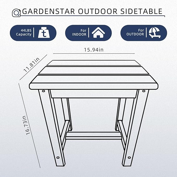 GARDENSTAR Adirondack Square Side Table, one-Tier Outdoor end Table, Patio Side - Image 3