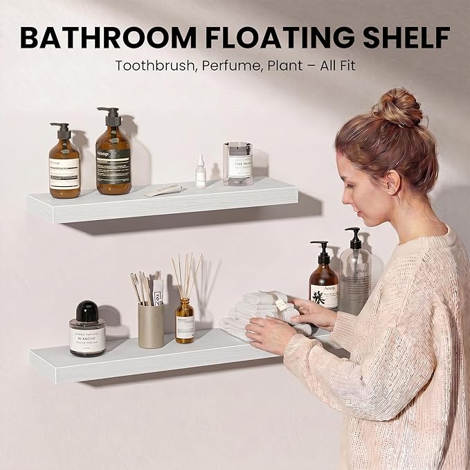 Fun Memories Floating Shelves for Wall, 36 Inch Long Set of 2 Rustic Wood Wall - Image 4