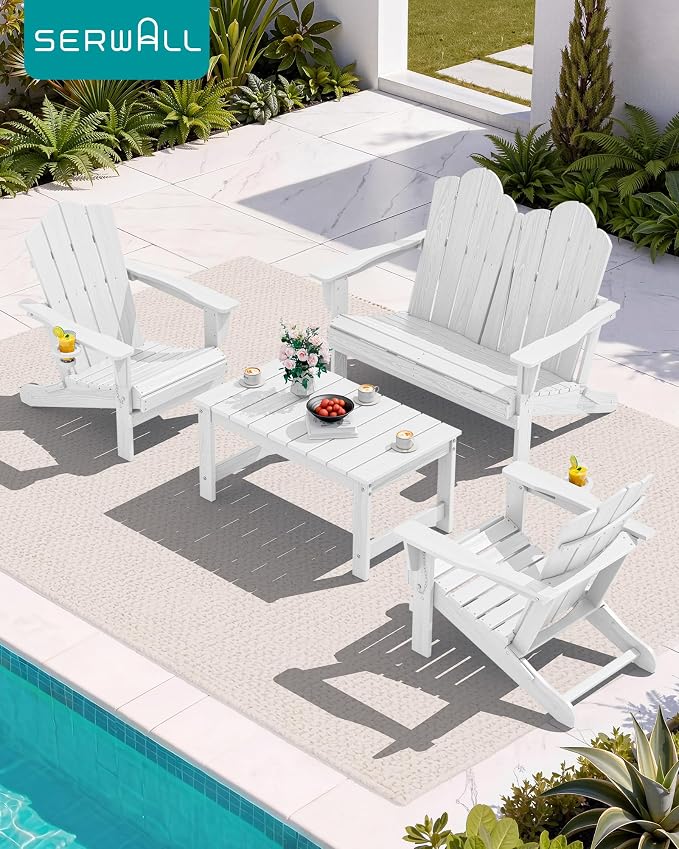 SERWALL 4 Pieces HDPE Patio Adirondack Chair Set, 2 Adirondack Chair - Image 9