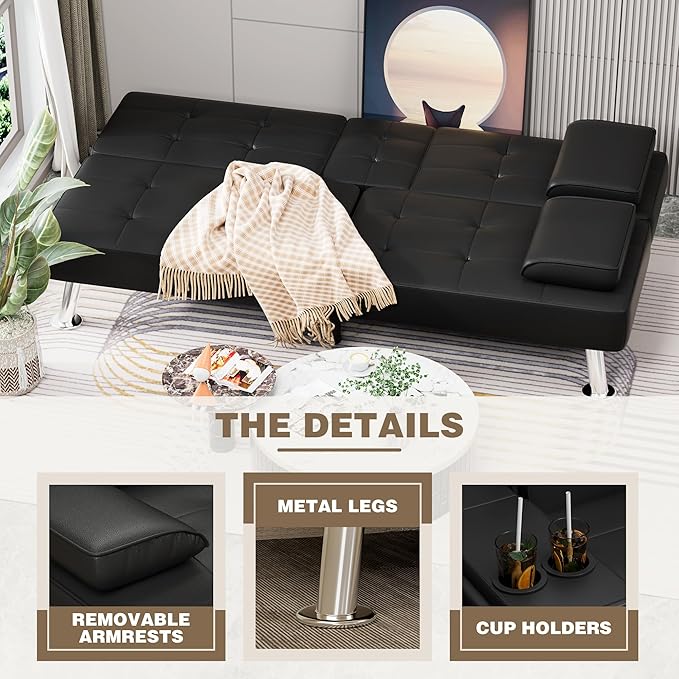 Homall Futon Sofa Bed, Leather Futon Couch - Image 4