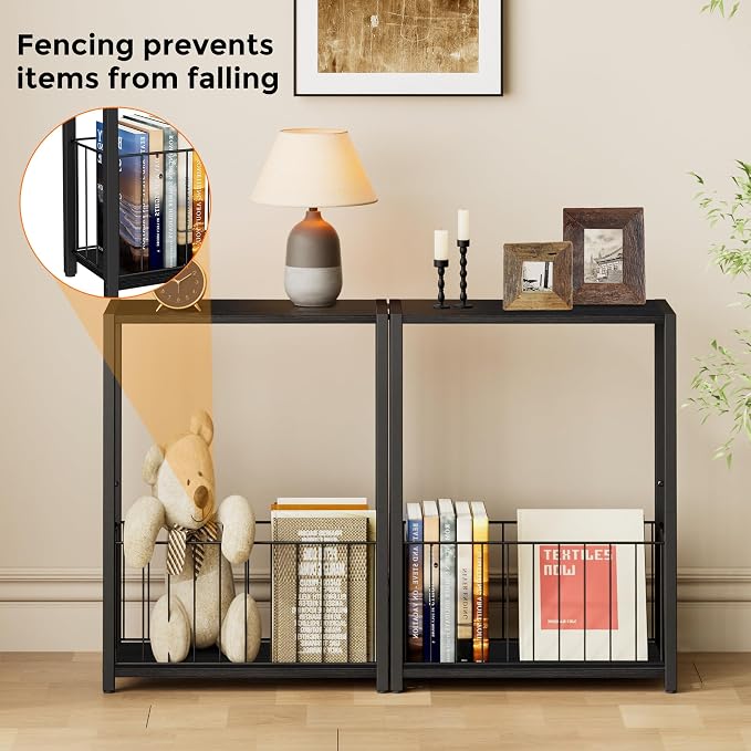 Homleke Narrow Side Table with Magazine Holder, Skinny End Table Perfect - Image 4