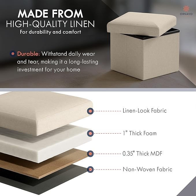 Ornavo Home Small Storage Ottoman, - Image 4