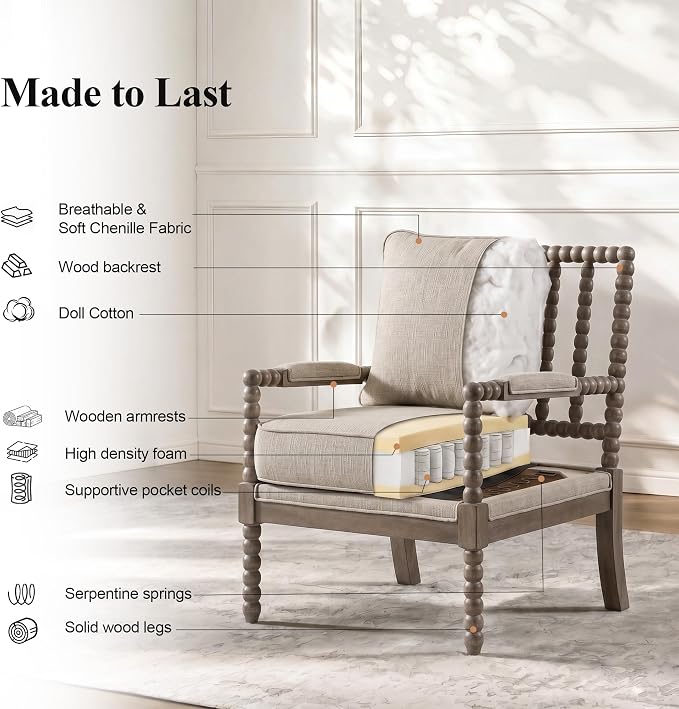 DUHOME Linen Fabric Spindle Accent Chairs Set of 2, Spool Chairs - Image 5