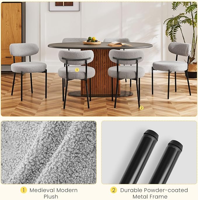 DUMOS Dining Chairs Set of 4, Mid Century Modern Chair Round Upholstered Curved - Image 4