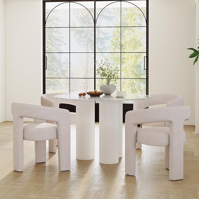 RIVOVA Modern Barrel Dining Chairs Set of 6, Linen Upholstered Accent Chairs - Image 7