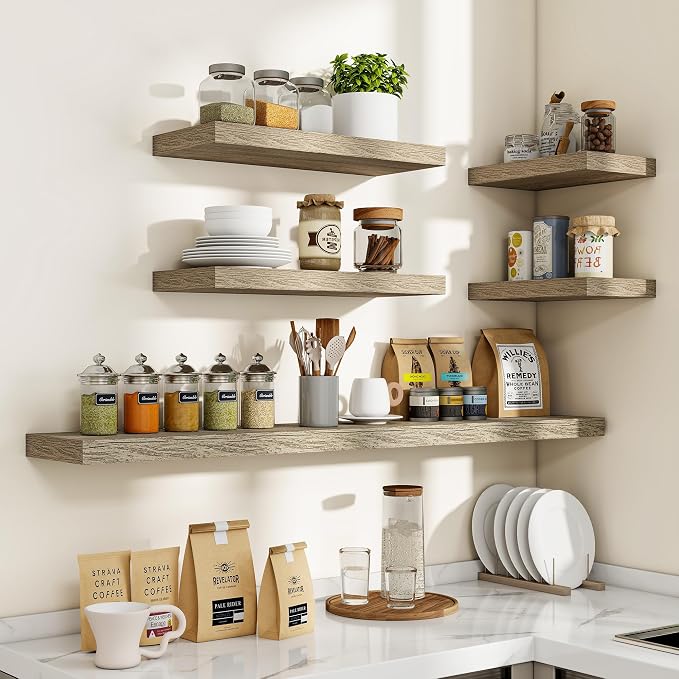 Acovy 36 Inch Floating Shelves, 3D Textured Wood Grain, Wooden Shelves - Image 7