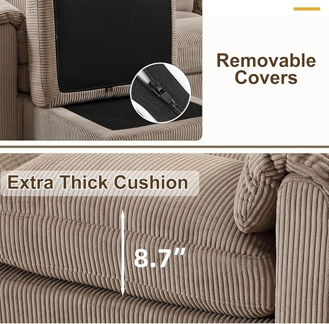HAOMARKETS Corduroy 4-Piece Sofa Set, Upholstered Ottoman Set of 2 and 2 - Image 4