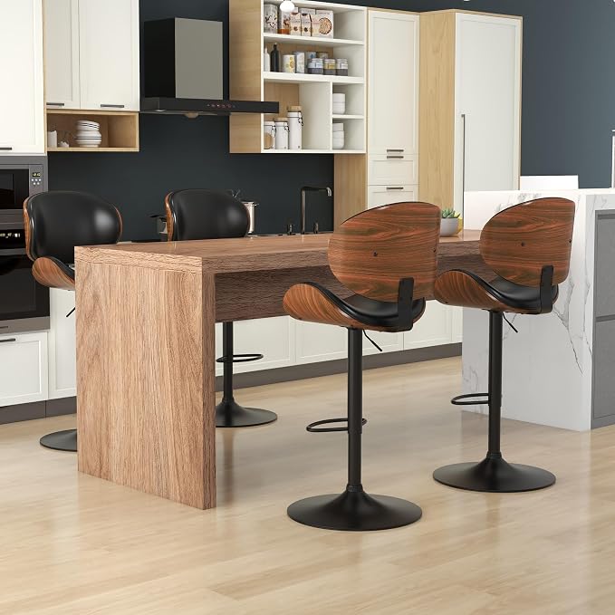 KCC Bar Stools Set of 4, Swivel Adjustable Height Barstools, PU Leather - Image 6