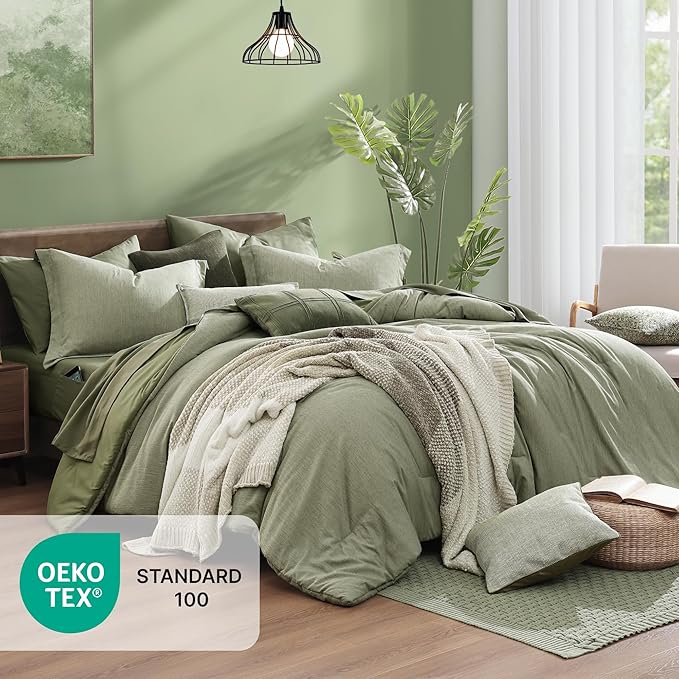 Monbix Full Size Comforter Set, Sage Green Bedding Comforter - Image 5