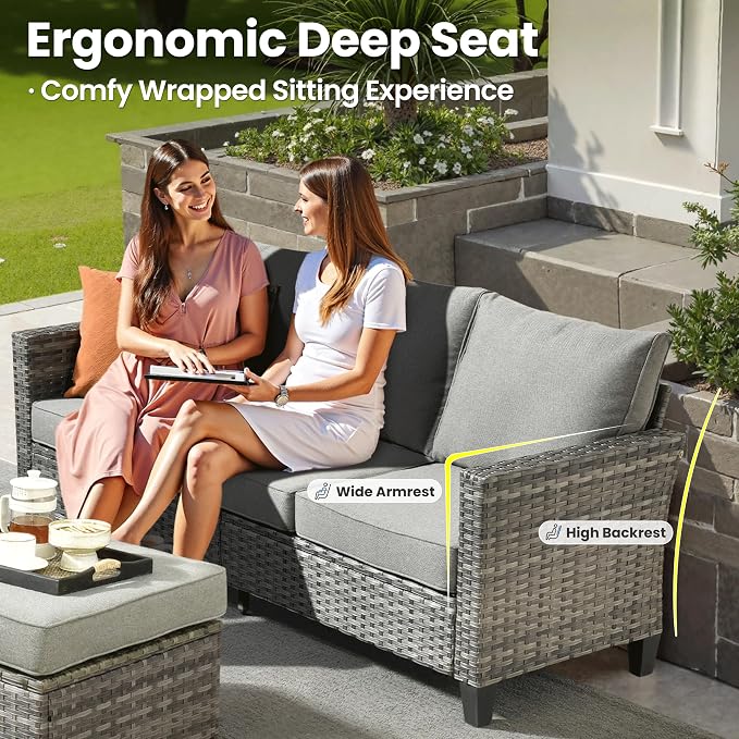 ovios 7 Pieces Patio Furniture Set, Outdoor Wicker Sofa Couch - Image 6