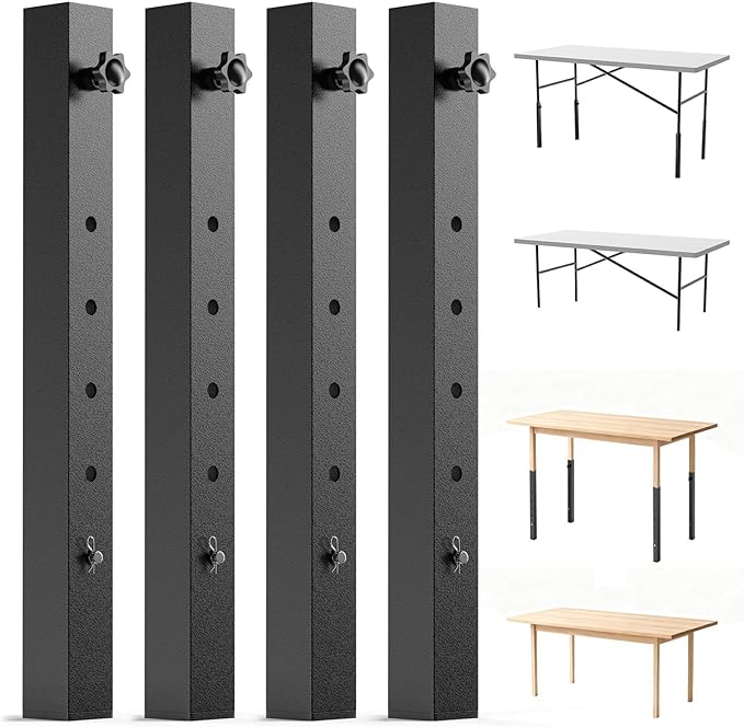4-Pack Adjustable Folding Table Legs Extension, Heavy-Duty Steel Square by YUEYIN