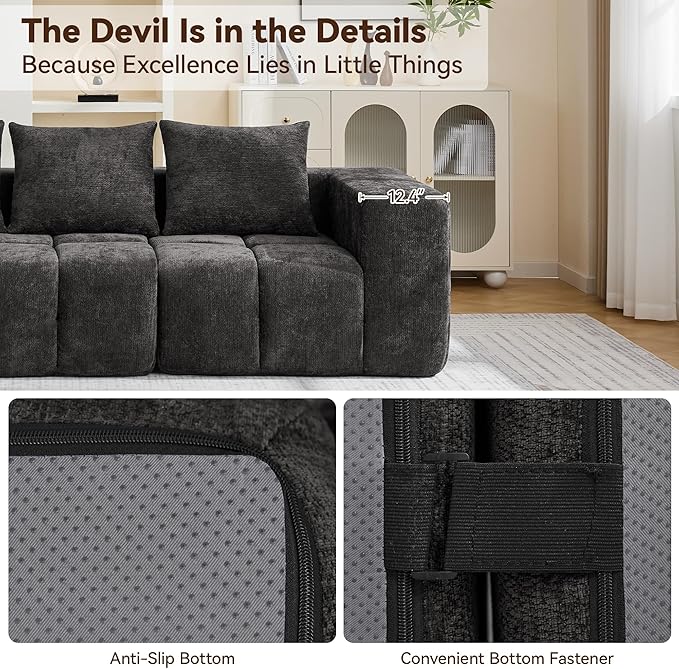 119" Oversized 3 Seater Boneless Couch, Comfy Cloud Modular Sectional Sofa - Image 3