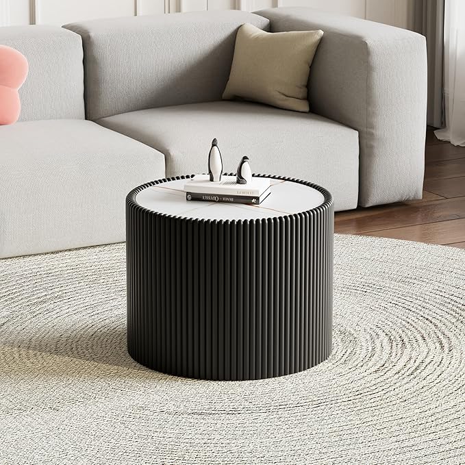 SSLine Round Drum Coffee Table Set of 2 Modern Sintered Stone Top Nesting - Image 7