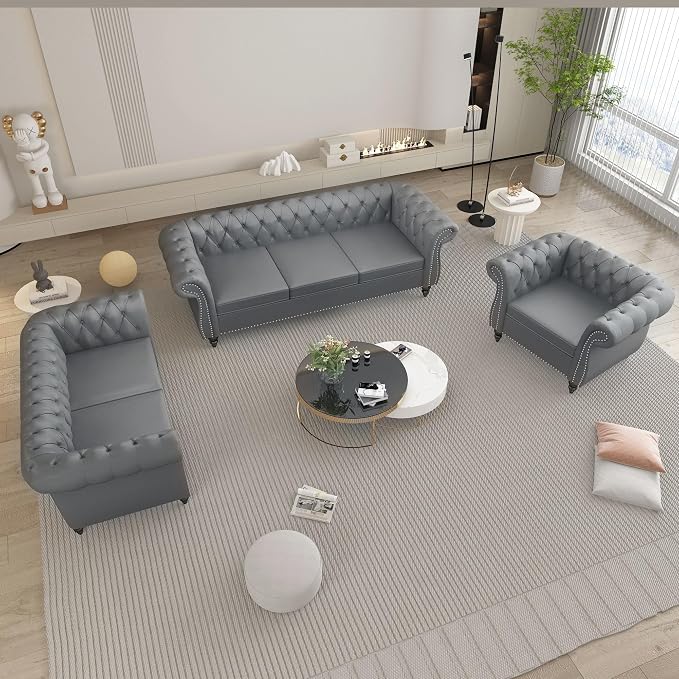 QHITTY 2 Piece Living Room Set, Sectional Chesterfield Sofa Chair Contemporary - Image 8