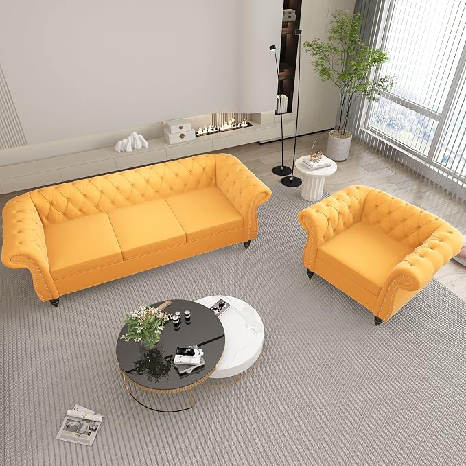 QHITTY 2 Piece Living Room Set, Sectional Chesterfield Sofa Chair Contemporary - Image 7