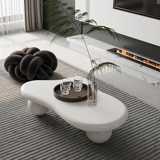 40" Cloud Coffee Table with 3 Ball Legs, Modern Irregular Center Table - Image 3