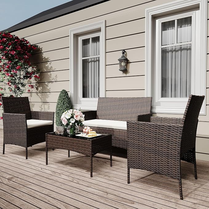 4-Piece Patio Furniture Set, Outdoor Wicker Conversation Set - Image 7