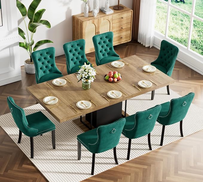 Henf 63"-79" Dining Table Set for 8, 9 Pieces Extendable Dining Table and 8 by Henf