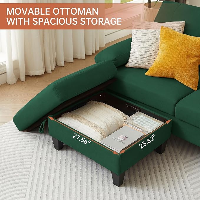2PCS Sectional Sofa Set with Ottoman, Modern Linen 4 Seater Couch Set with Side - Image 6