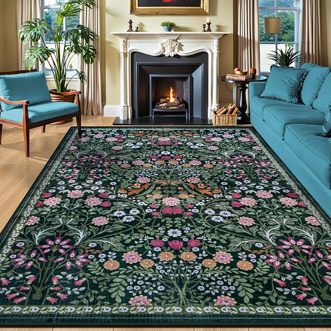 10x14 Area Rugs for Living Room: Floral Washable Rug Vintage Large Soft Boho by PLHXFRSoftAreaRugs