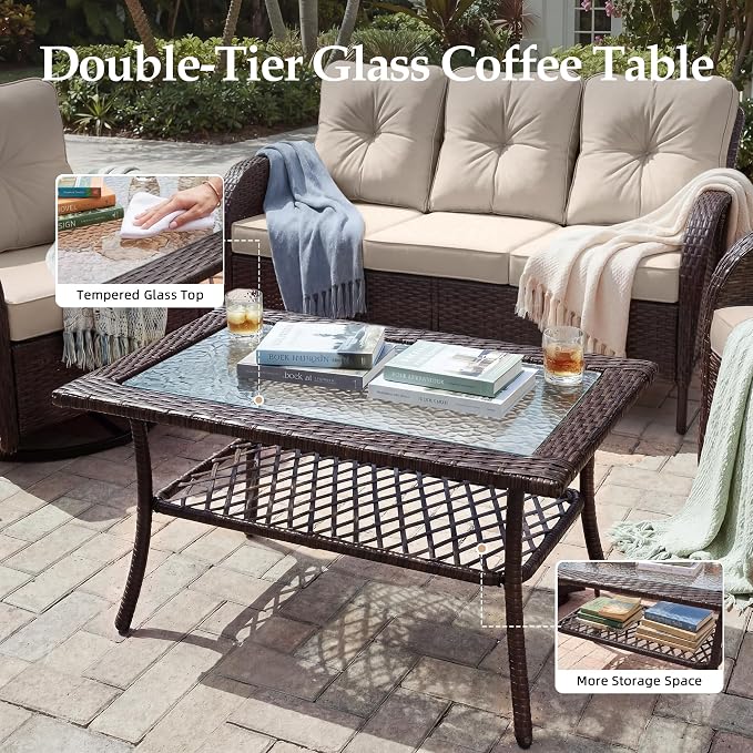 UPHA 5 Pieces Patio Furniture Sets, Wicker Outdoor 3-Seat Sofa Set - Image 7
