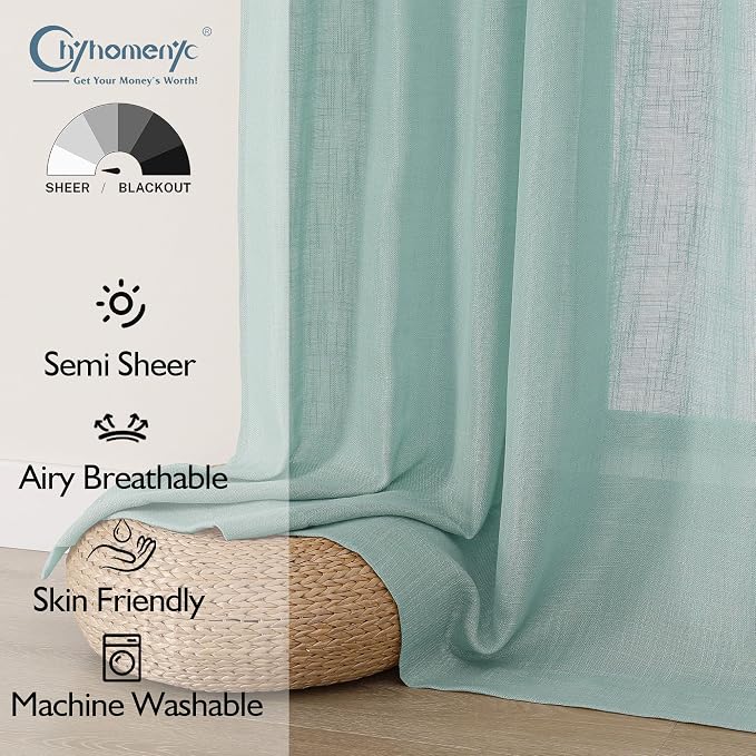 Chyhomenyc Extra Long Aqua Green Semi Sheer Curtains 120 Inches Long 2 Panels - Image 3