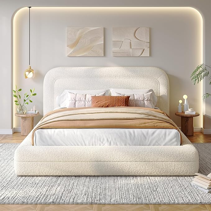 Homkdom Cloud Bed Frame with Headboard, Upholstered Soft Full Bed Frame with - Image 5