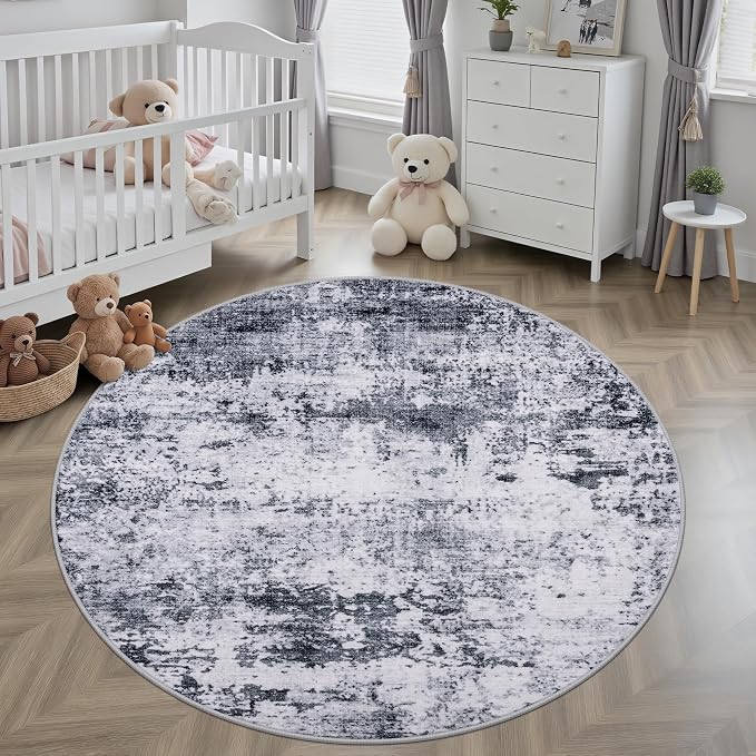 Round Area Rug for Living Room: 6 ft Washable Modern Abstract Soft Thin Rug - Image 4