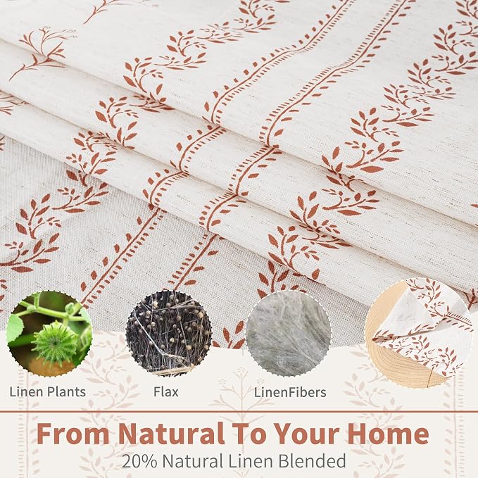 BGment Short Terracotta Boho Curtains Leaf Floral Print Cottage Core Botanical - Image 3