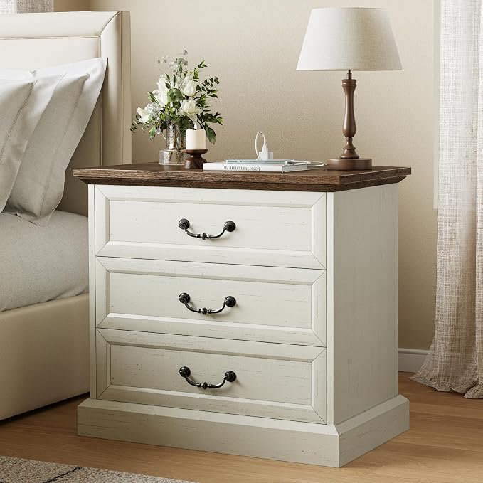 Huuger Nightstand with Charging Station, 3 Drawer Night Stand, 22 Inch Wider by Huuger