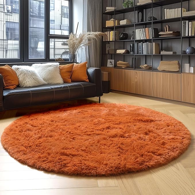 Amdrebio Burnt Orange Round Area Rug 5Ft - Image 3