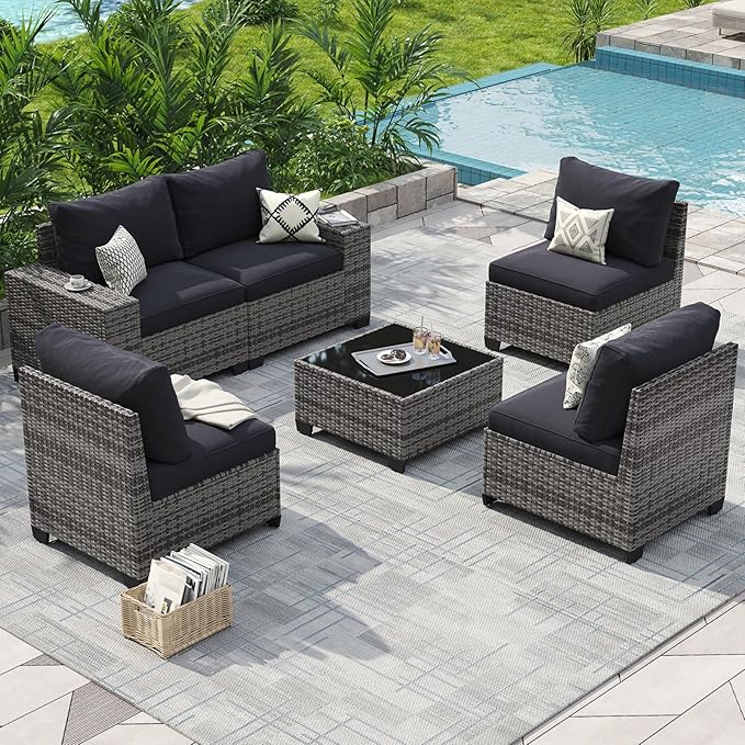 Aoxun Patio Furniture Set, Widen Armrests Wicker Outdoor Sectional by Aoxun