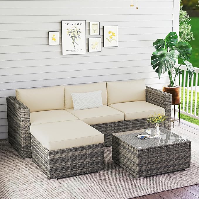 Wisteria Lane 5 Piece Outdoor Patio Furniture Set, All Weather Wicker Rattan - Image 9