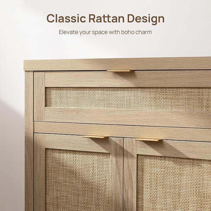 SICOTAS Sideboard Buffet Storage Cabinet, Rattan Accent Cabinet - Image 5