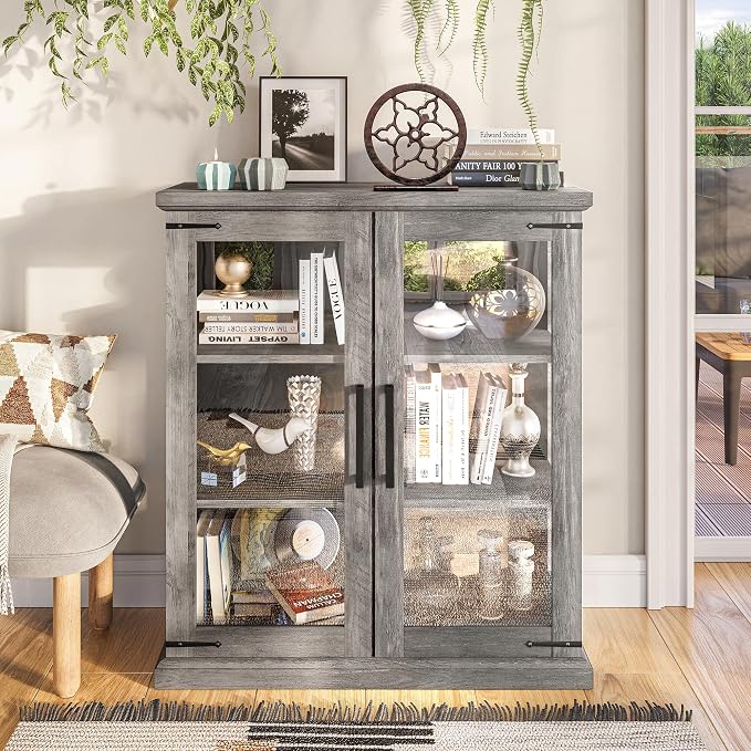 BELLEZE Storage Cabinet with Shelves and Glass Doors - Image 3