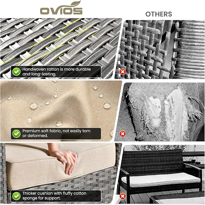 ovios 9 Pieces Patio Furniture Set, Outdoor Wicker Sofa Couch - Image 8