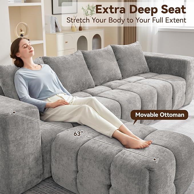 160" Boneless Couch, Oversized Cloud L Shaped Couch, Modular Sectional Sofa - Image 4