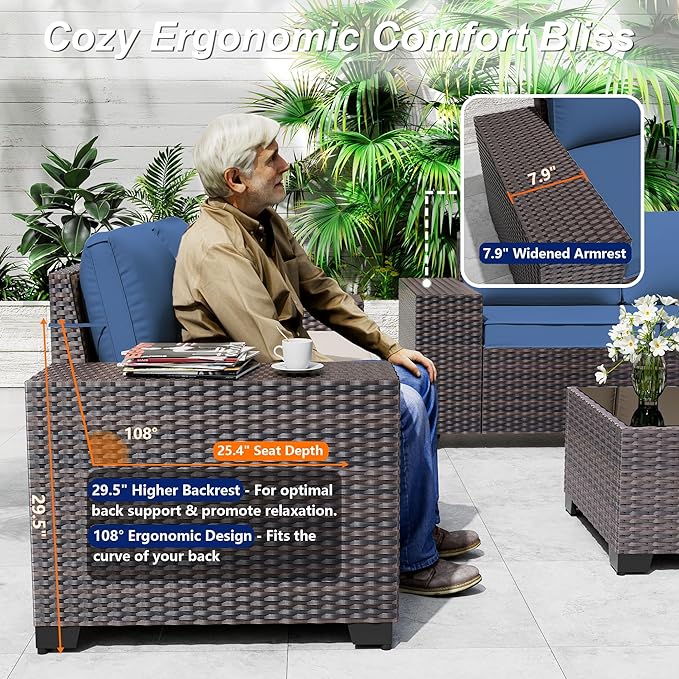 Outdoor Patio Furniture Set, 6 Pieces Outdoor Sectional Furniture High Backrest - Image 3