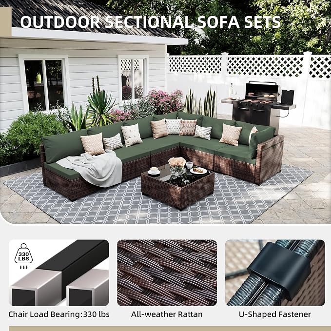 UPHA 9 Pieces Patio Furniture Sets, Wicker Outdoor Sectional Sofa Couch - Image 3