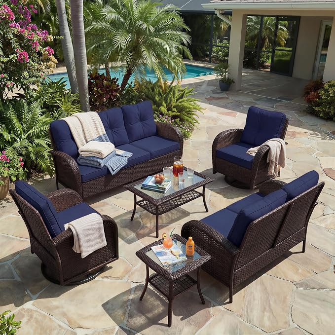 UPHA 5 Pieces Patio Furniture Sets, Wicker Outdoor 3-Seat Sofa Set - Image 9
