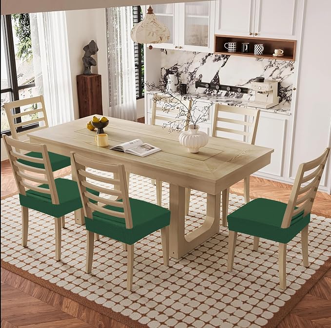 Smiry Waterproof Seat Covers for Dining Room Chairs Set of 8, Stretch Jacquard - Image 2